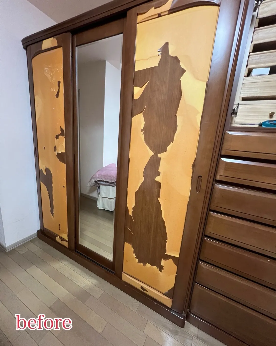 【施工事例|寝室タンスの扉リメイク】